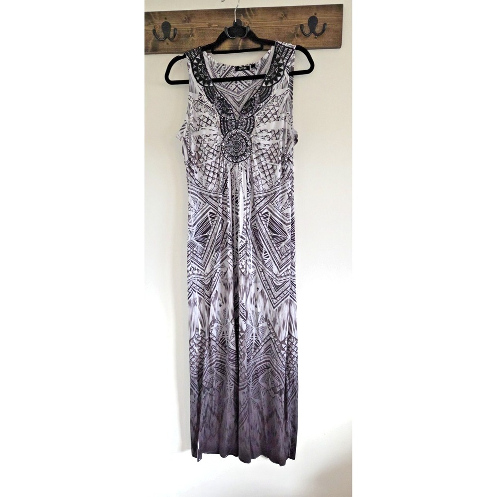 Apt 9 Womens Black Embellished Sublimation Ombre Stretch Knit Maxi Dress Large